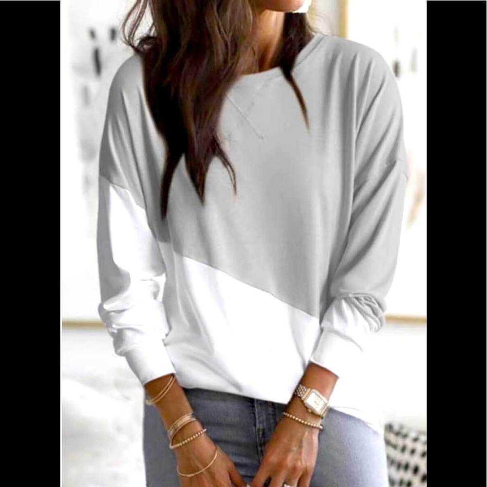 Gorgeous Grey Shirt W/A Unique Pattern White Slices Thru Long Sleeve Soft Shirt - Picture 3 of 5